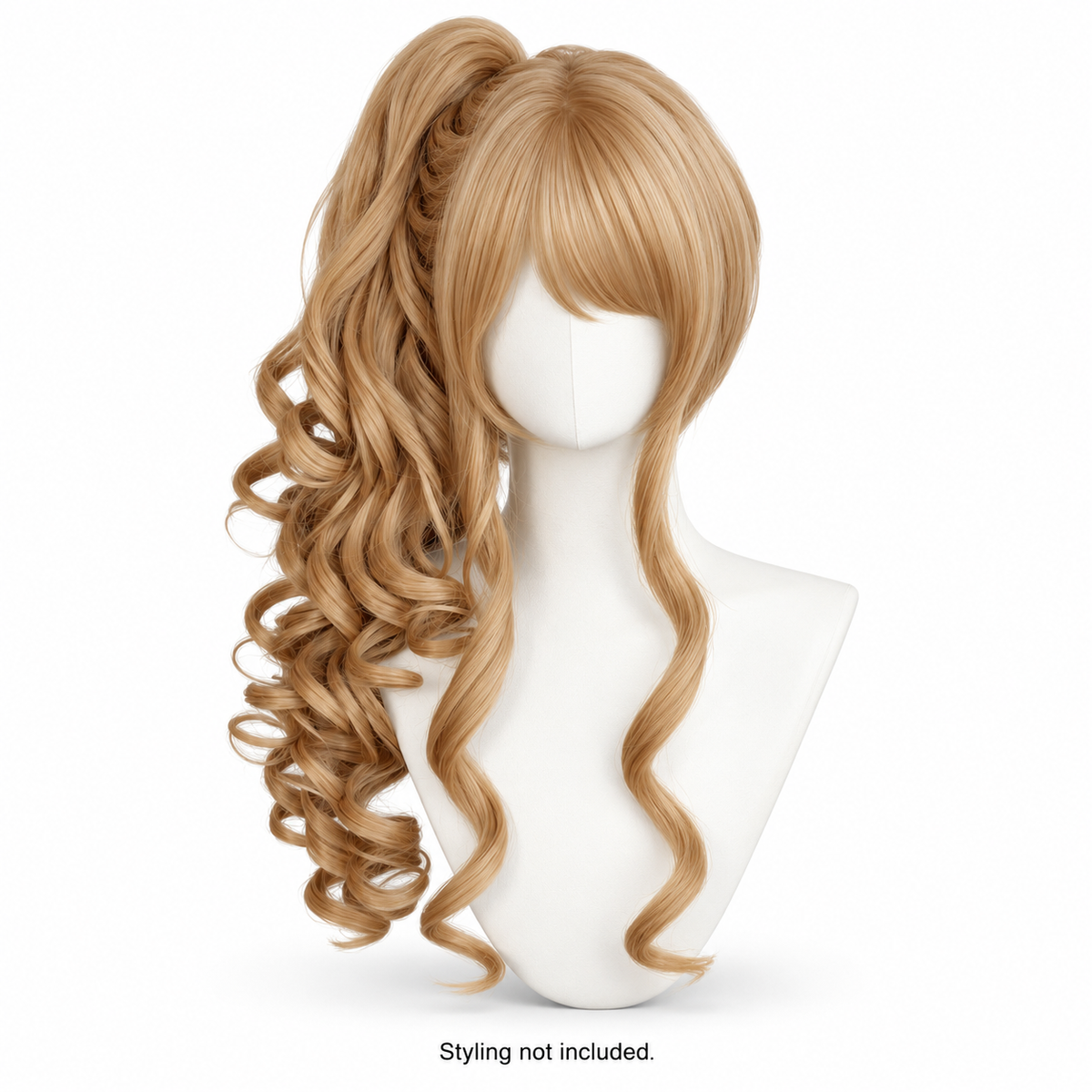 Honey Blonde Curly Wig — Side Ponytail Style Preview — styling not included
