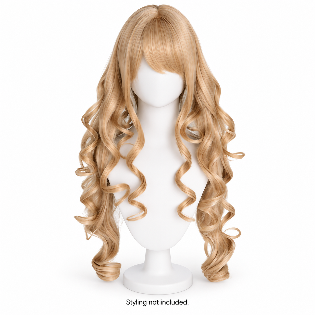 Honey Blonde Long Curly Wig with Bangs — styling not included