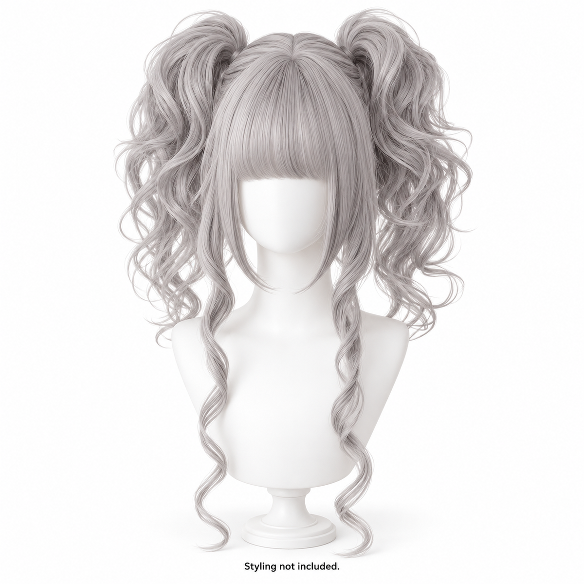 Silver Grey Curly Wig — Twin Ponytail Style Preview — styling not included