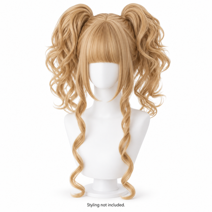 Golden Blonde Curly Wig — Twin Ponytail Style Preview — styling not included
