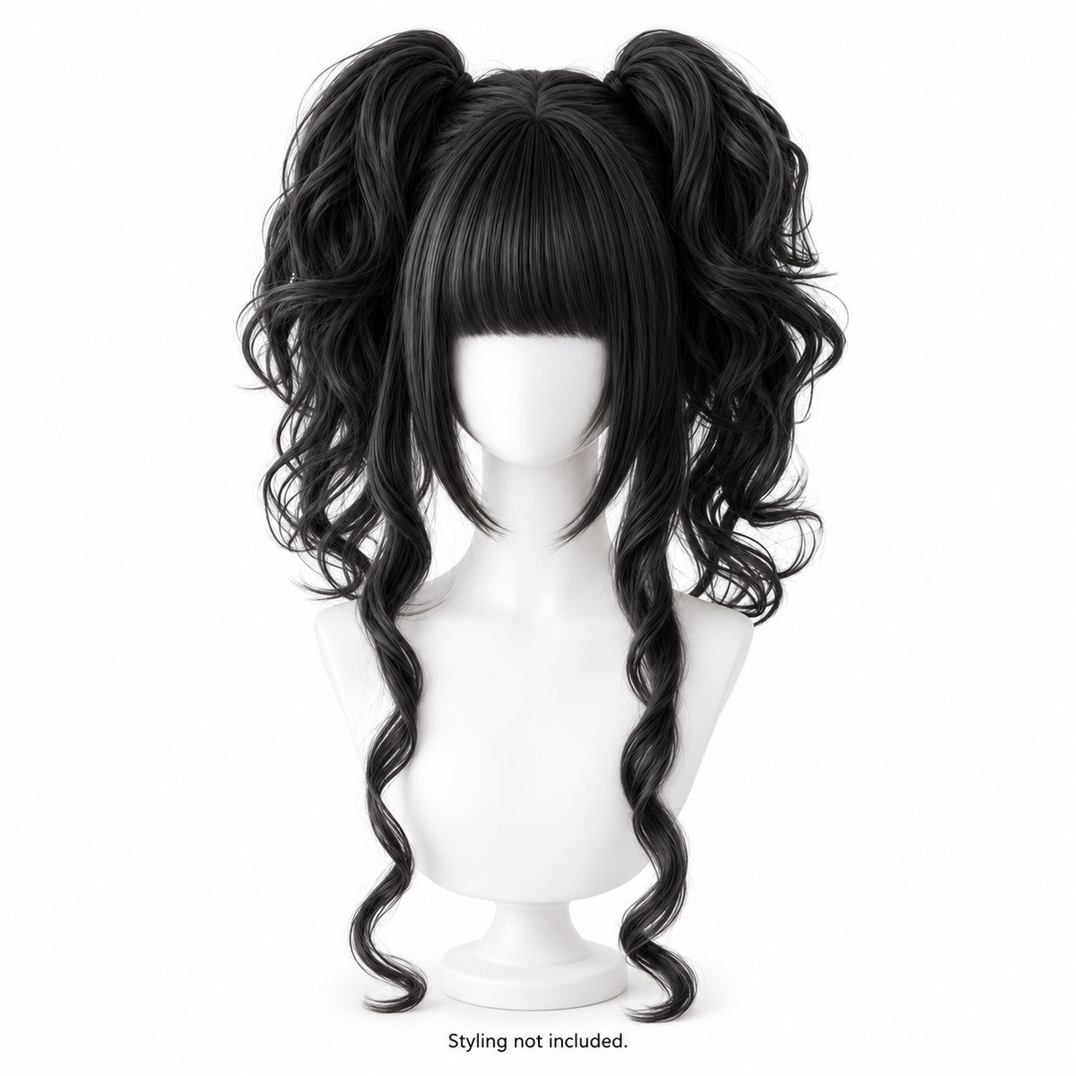 Natural Black Curly Wig — Twin Ponytail Style Preview — styling not included