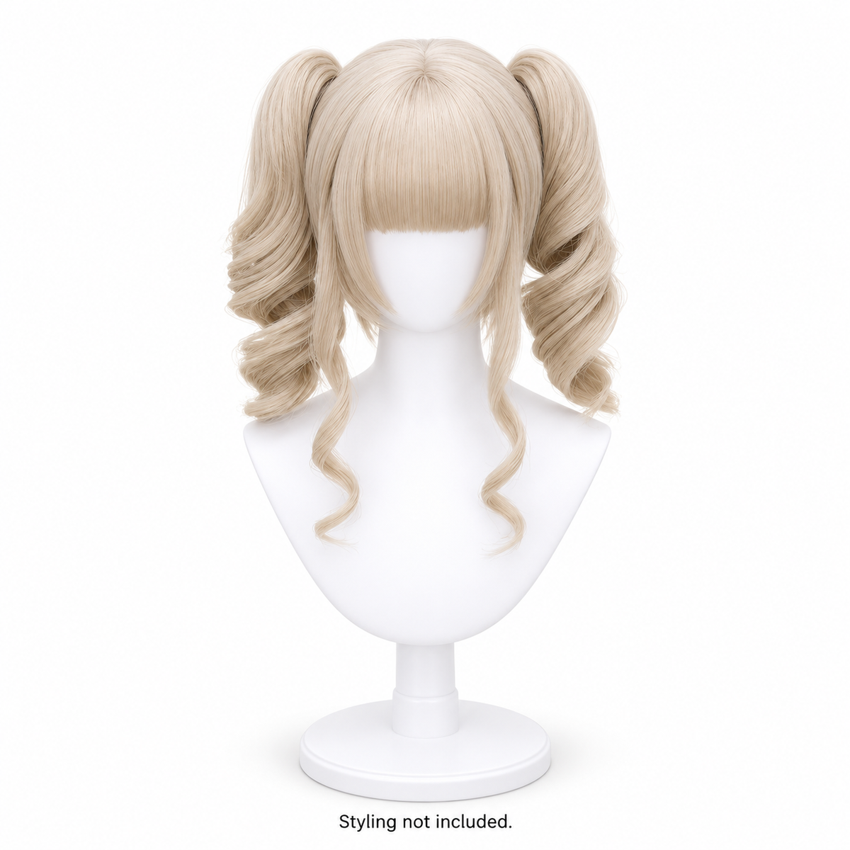 Pearl Blonde Curly Wig — Short Twin Ponytail Style Preview — styling not included