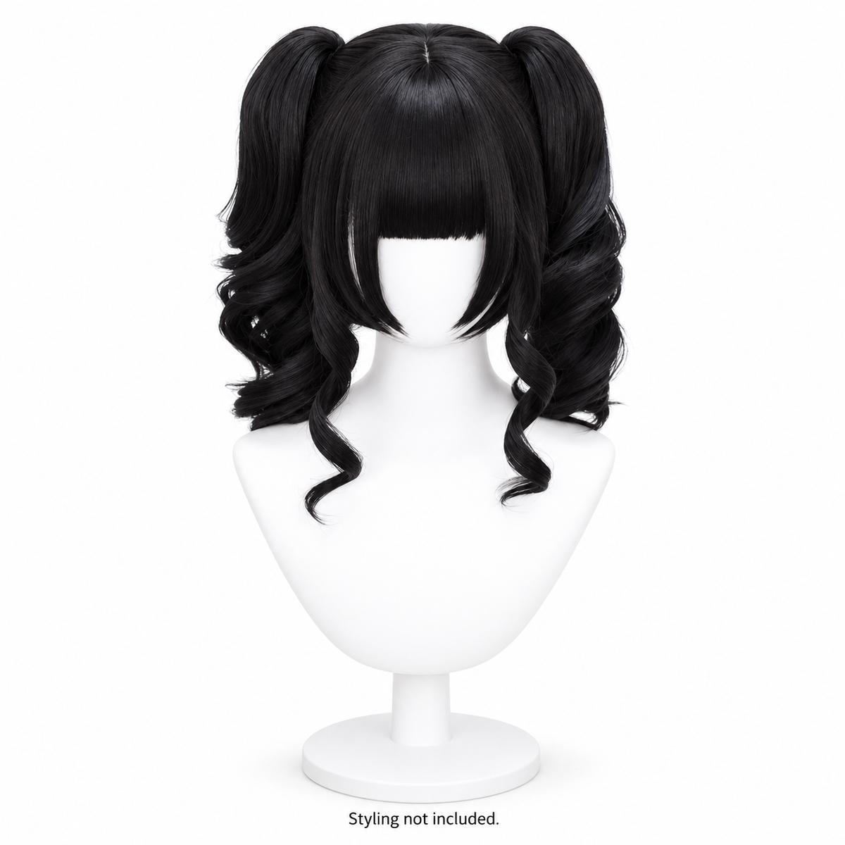 Natural Black Curly Wig — Short Twin Ponytail Style Preview — styling not included