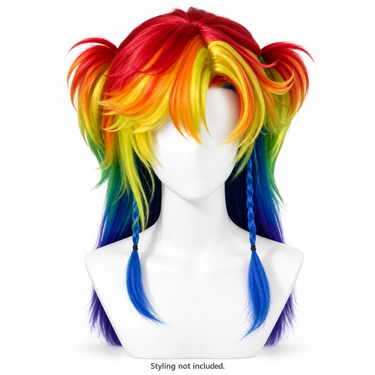 Rainbow Long Wig with Bangs — Braided Style Preview — styling not included