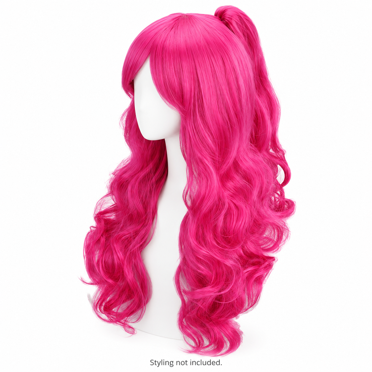 Hot Pink Long Curly Wig — High Ponytail Style Preview — styling not included