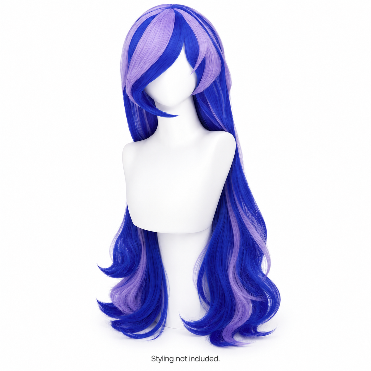 Royal Blue & Lavender Long Wavy Wig with Side Bangs — styling not included
