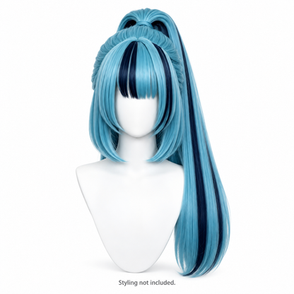 Turquoise & Navy Long Wig — High Ponytail Style Preview — styling not included