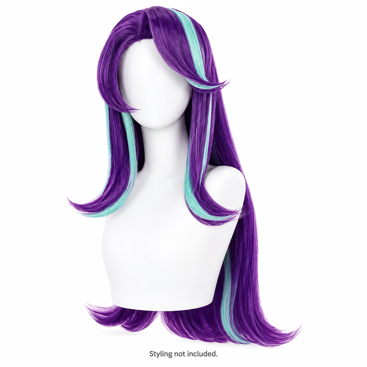 Purple & Mint Long Straight Wig with Side Bangs — styling not included