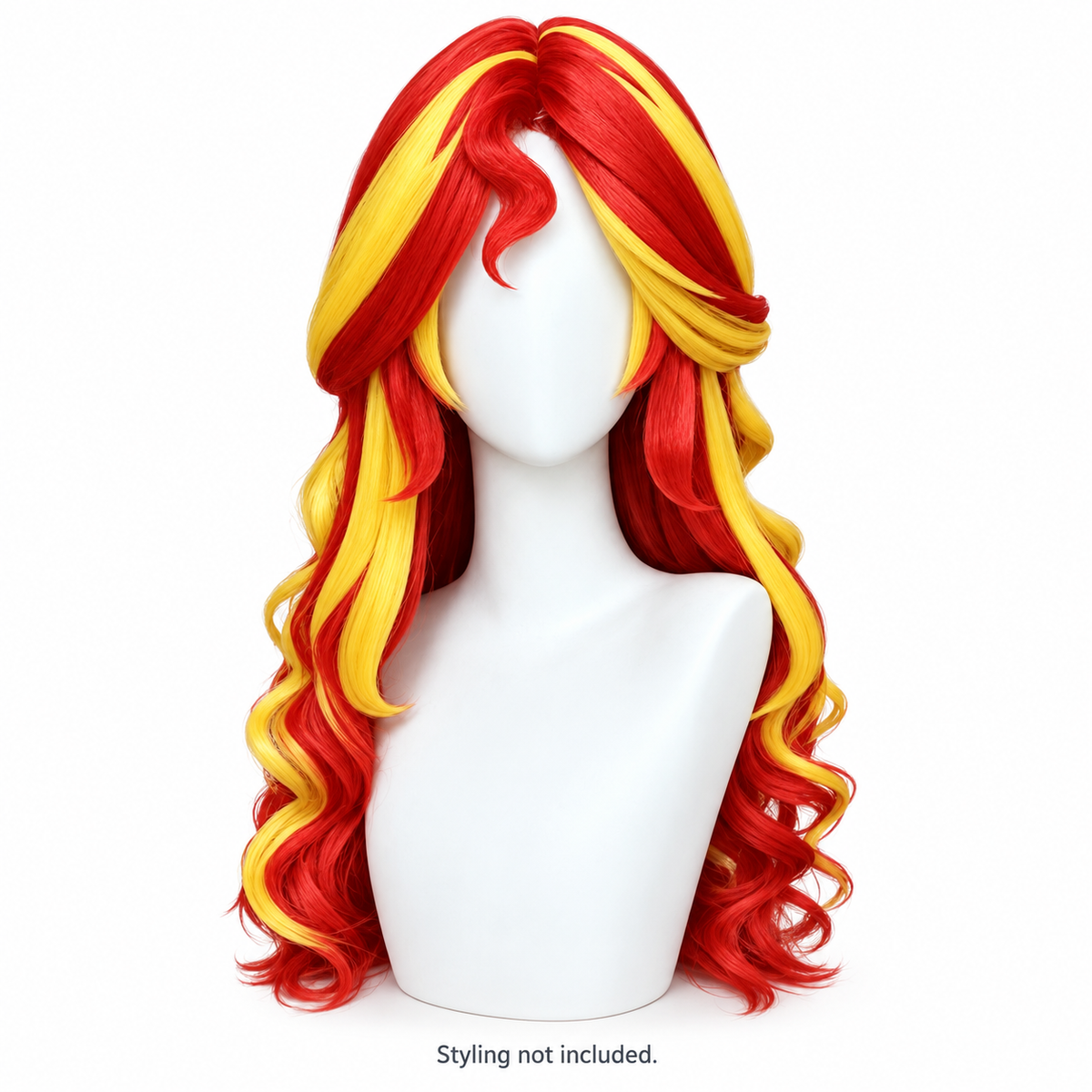 Red & Golden Yellow Long Wavy Wig with Side Bangs — styling not included