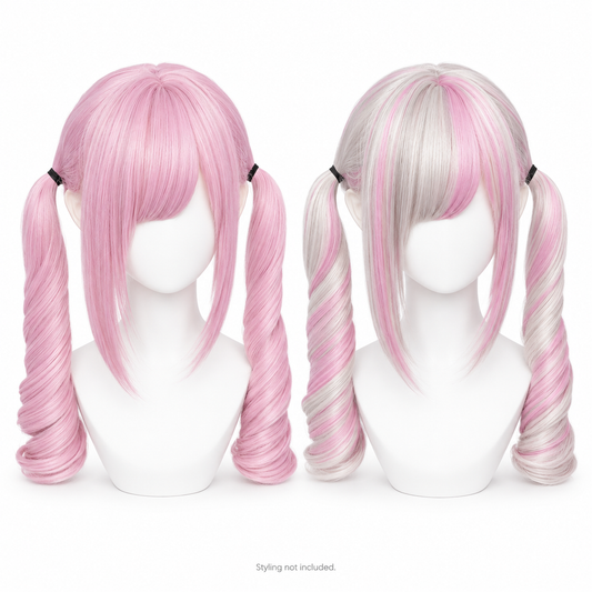 Pink & Silver Twin-Tail Wig — Bangs — Style Preview; styling not included