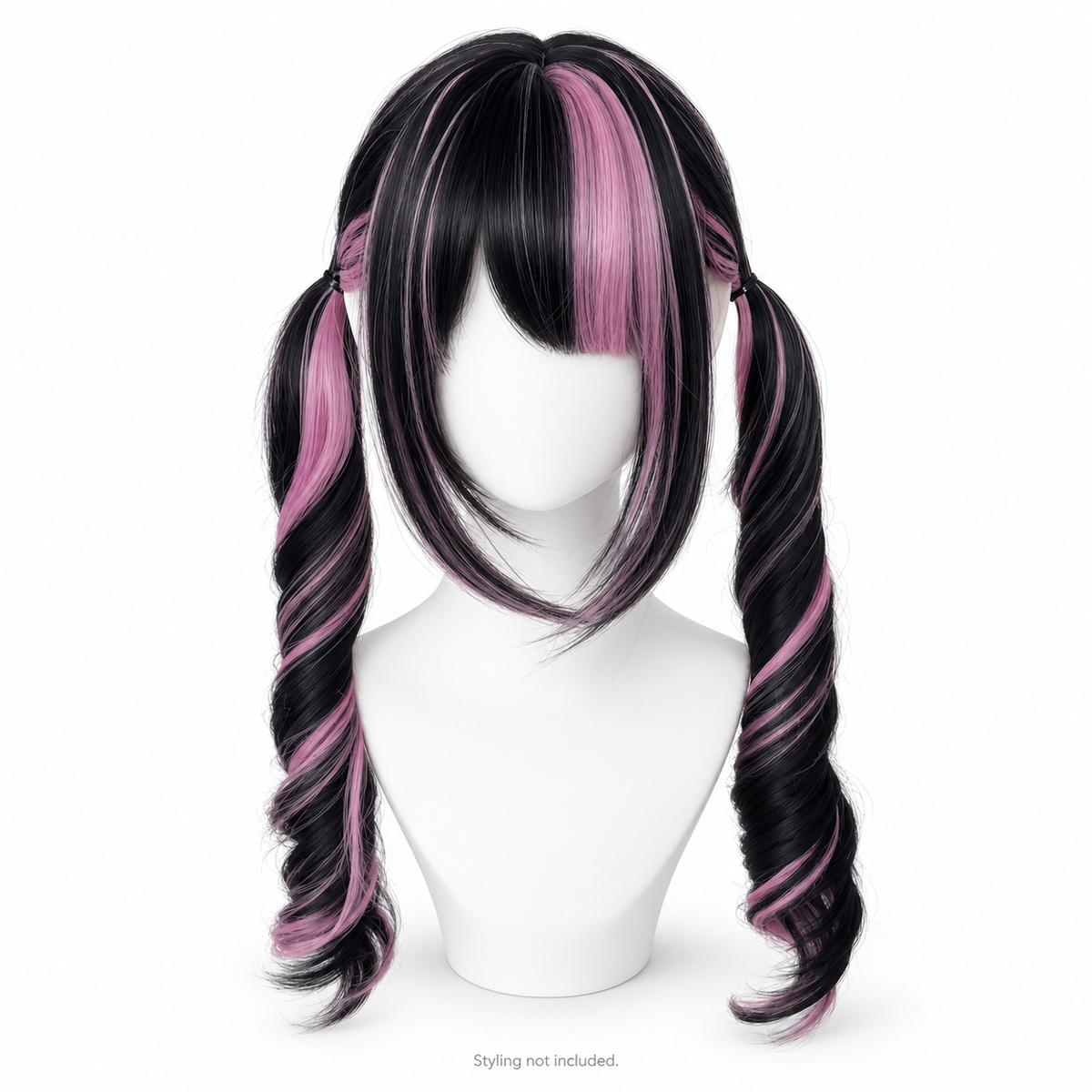 Black & Mauve Long Curly Wig — Bangs — Style Preview; styling not included