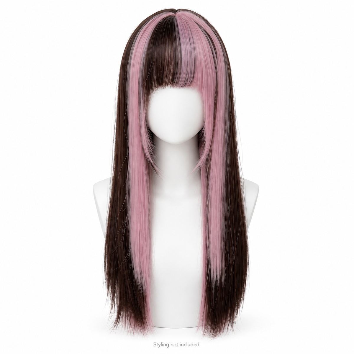 Espresso & Dusty Pink Long Straight Wig — Bangs; styling not included