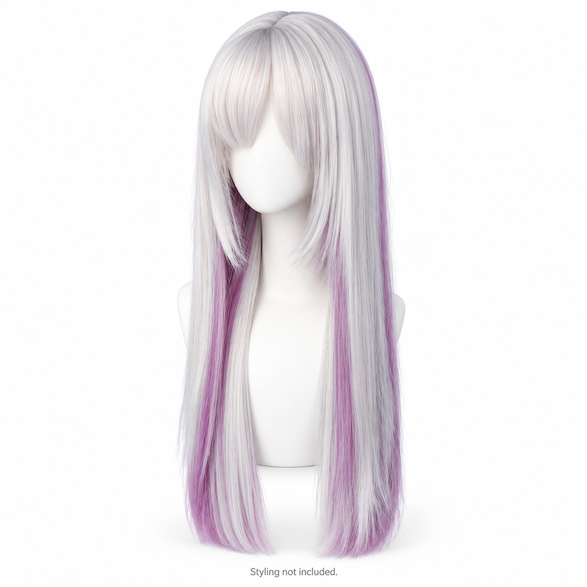 Silver & Orchid Long Straight Wig — Bangs; styling not included