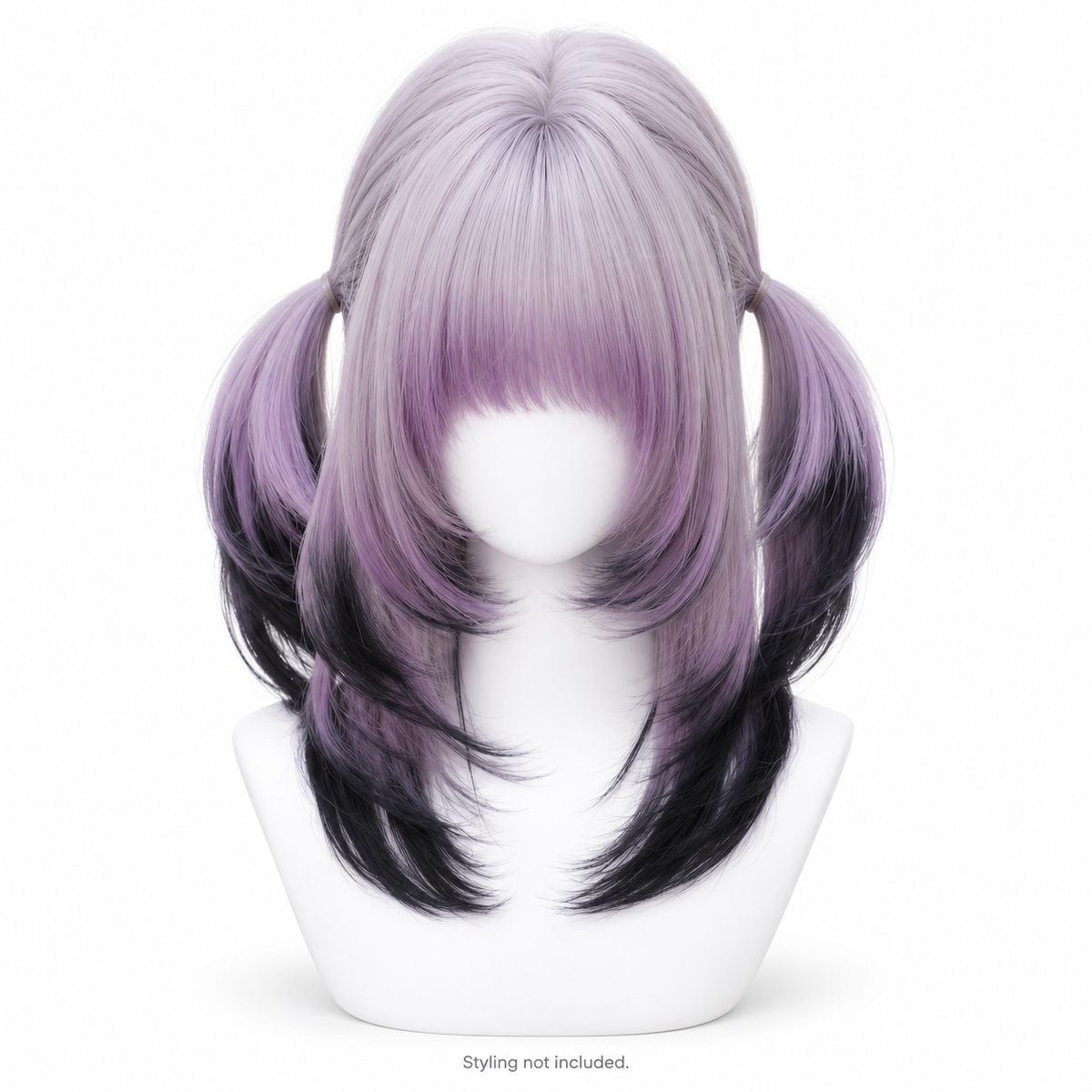 Lilac-to-Black Twin-Tail Wig — Bangs — Style Preview; styling not included
