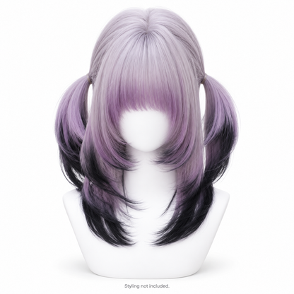Lilac-to-Black Twin-Tail Wig — Bangs — Style Preview; styling not included