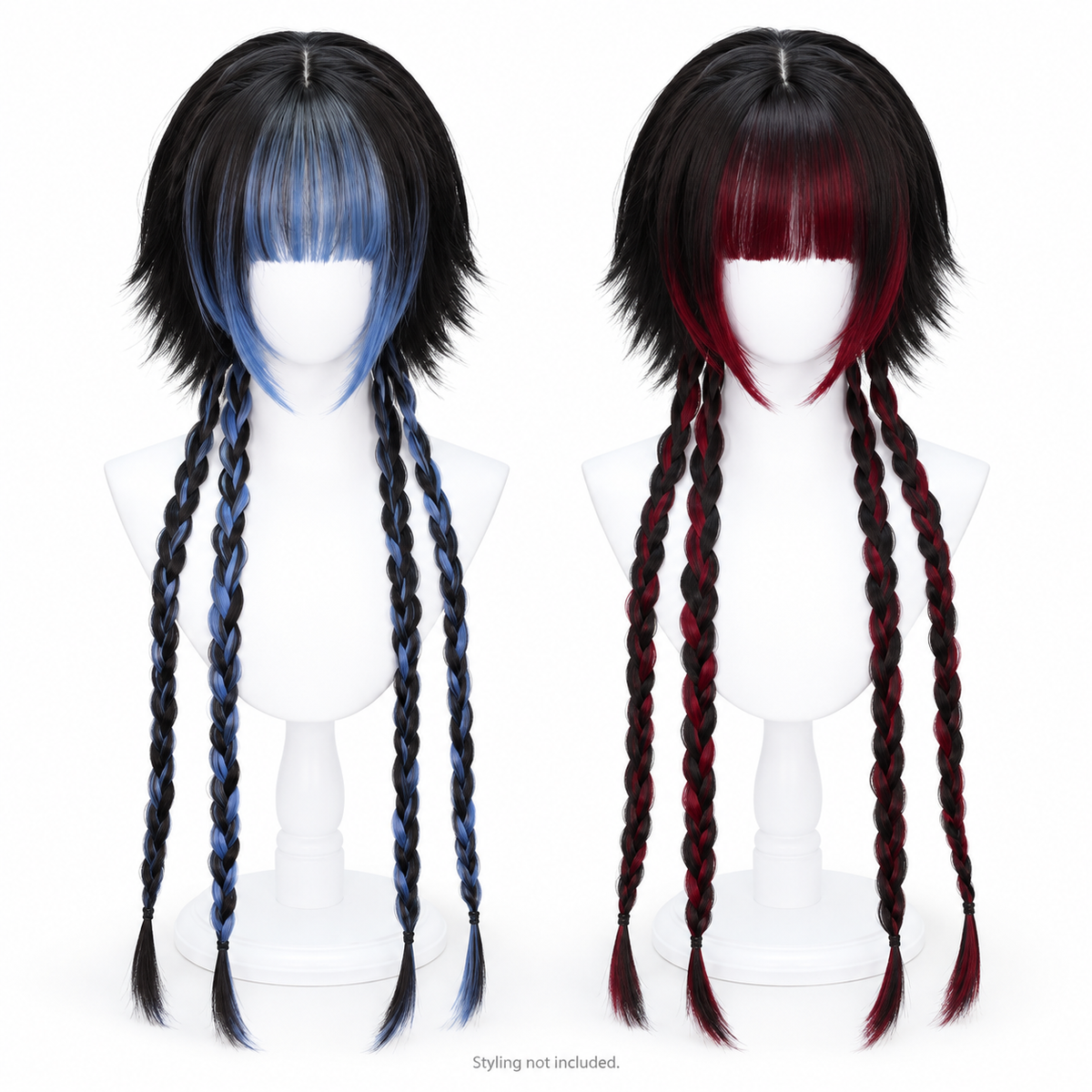Black Contrast Braided Wig — Bangs — Style Preview; styling not included