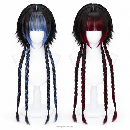 Black Contrast Braided Wig — Bangs — Style Preview; styling not included