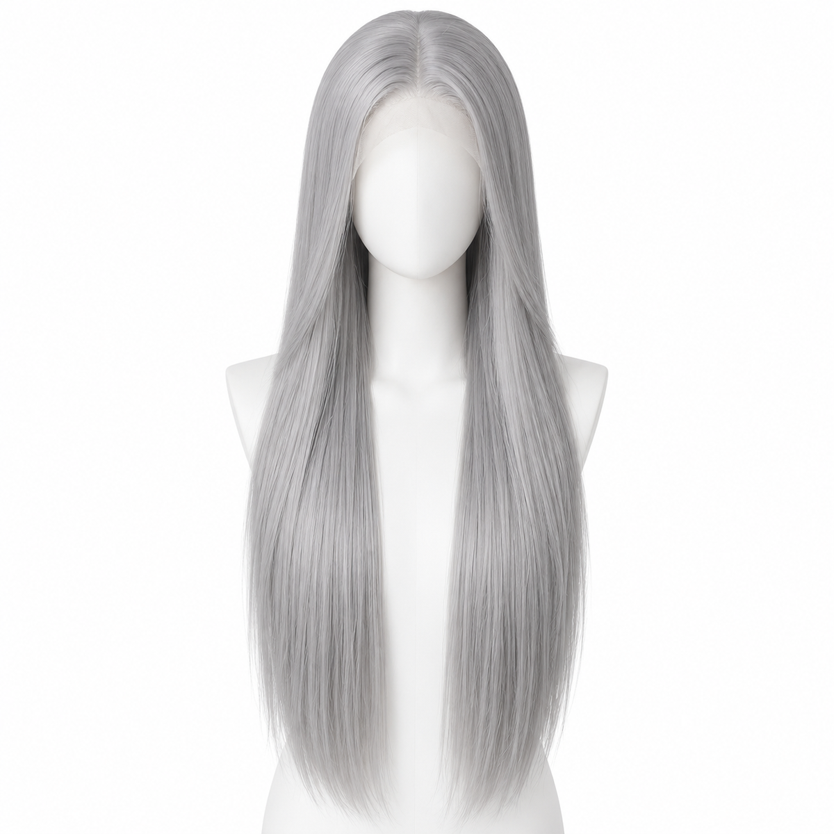Solid Auburn long straight lace wig on pure white background