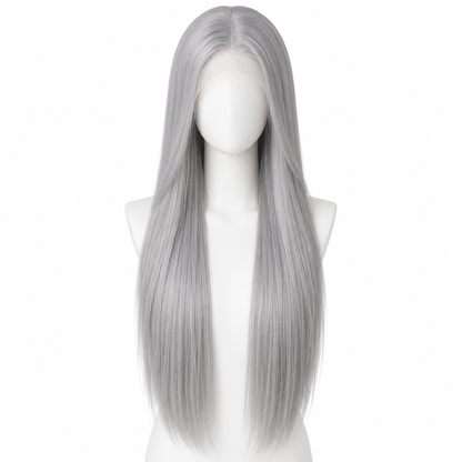 Solid Auburn long straight lace wig on pure white background