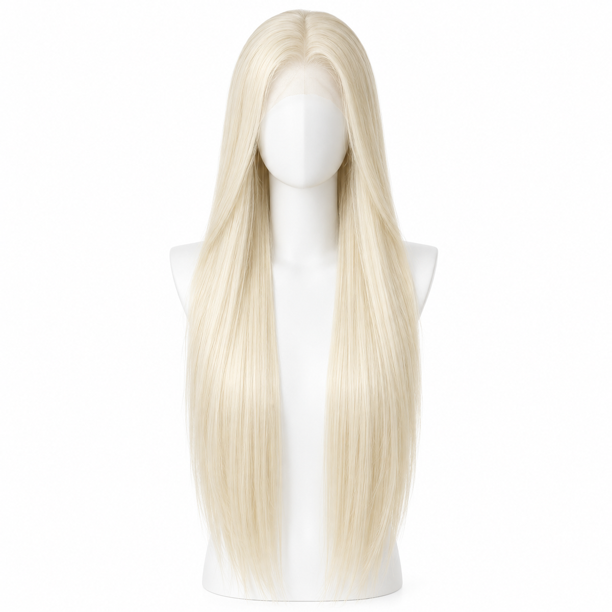 Solid Platinum Blonde long straight lace wig on pure white background