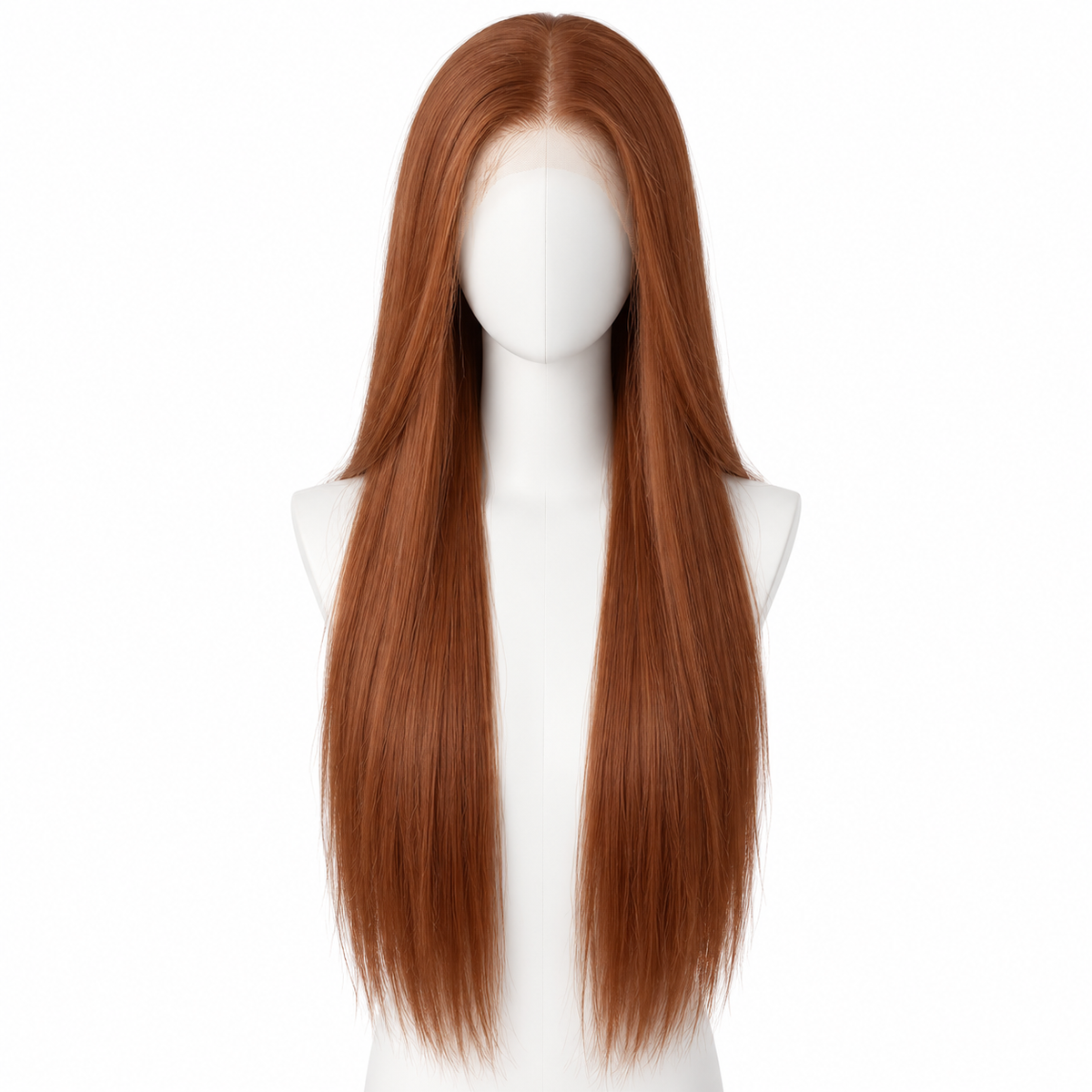 Solid Silver Gray long straight lace wig on pure white background