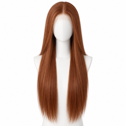 Solid Silver Gray long straight lace wig on pure white background