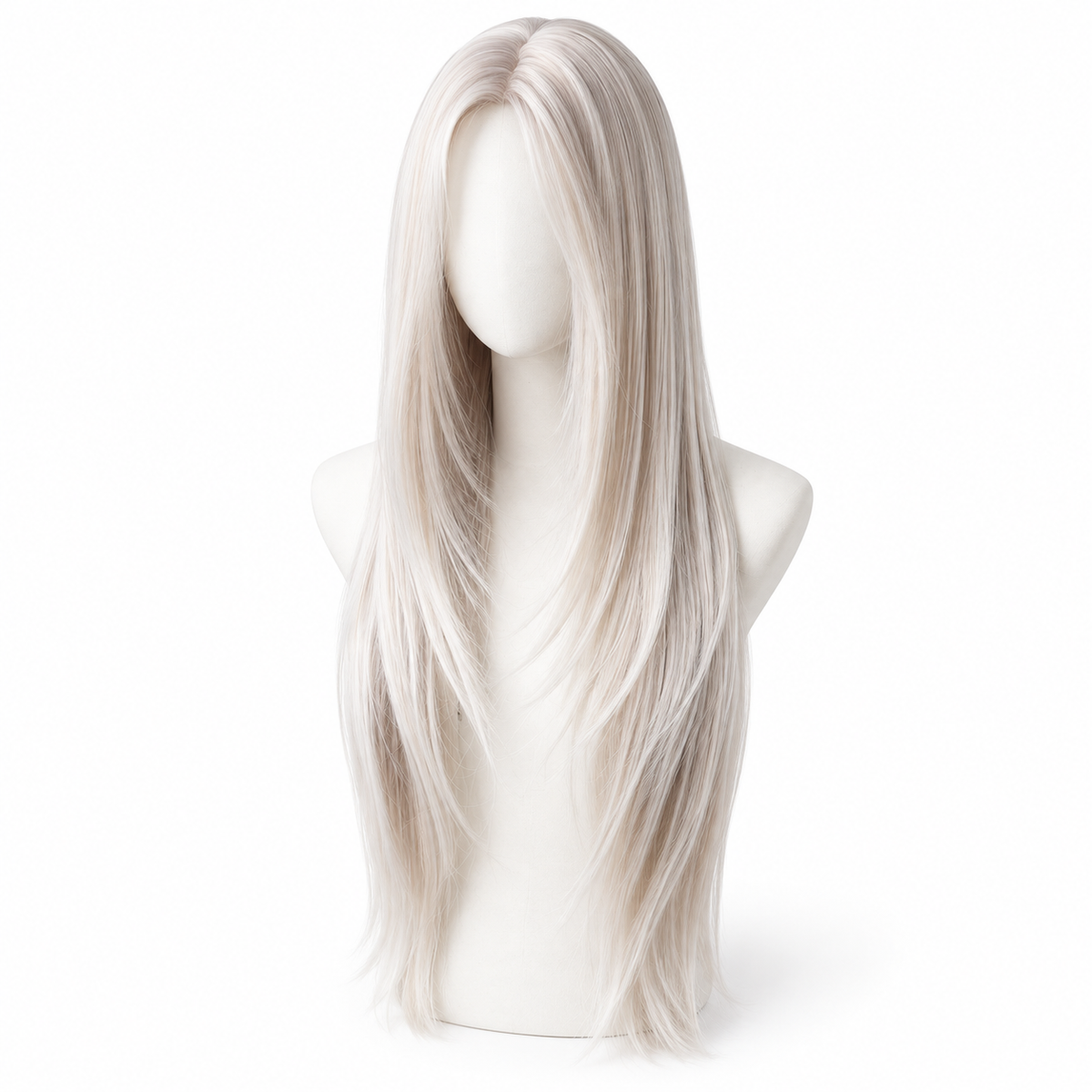 Pearl Silver Long Straight Wig — No Bangs