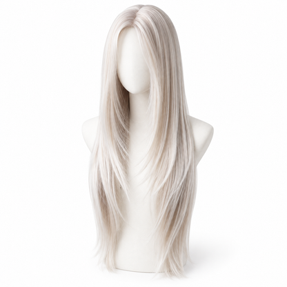 Pearl Silver Long Straight Wig — No Bangs