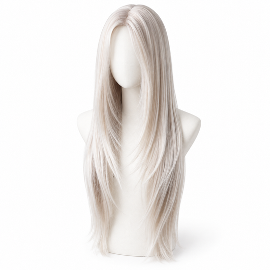 Pearl Silver Long Straight Wig — No Bangs