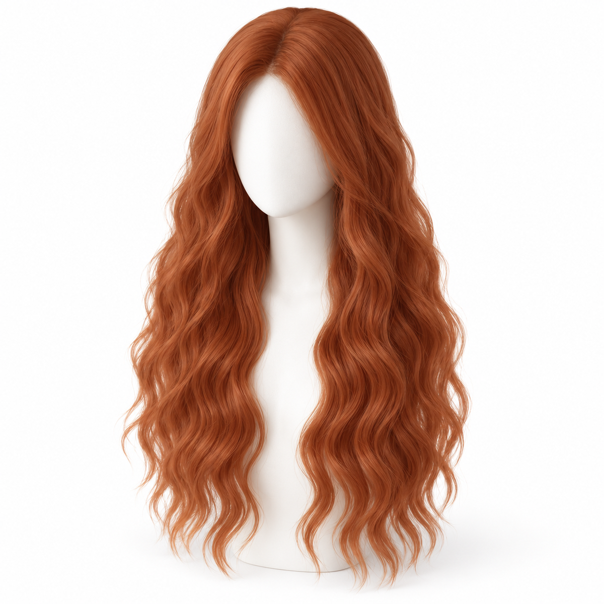 Copper Auburn Long Wavy Wig — No Bangs