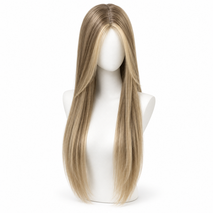 Ash Blonde Long Straight Wig — No Bangs