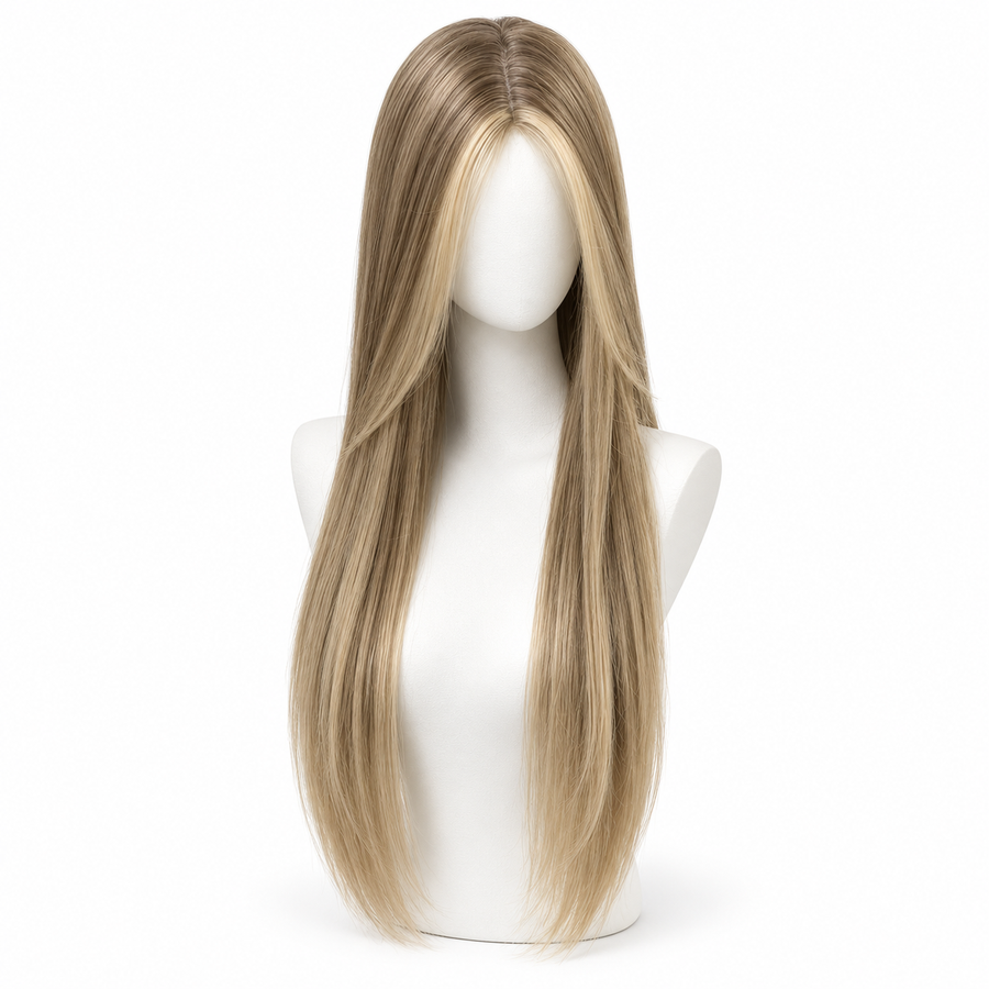 Ash Blonde Long Straight Wig — No Bangs