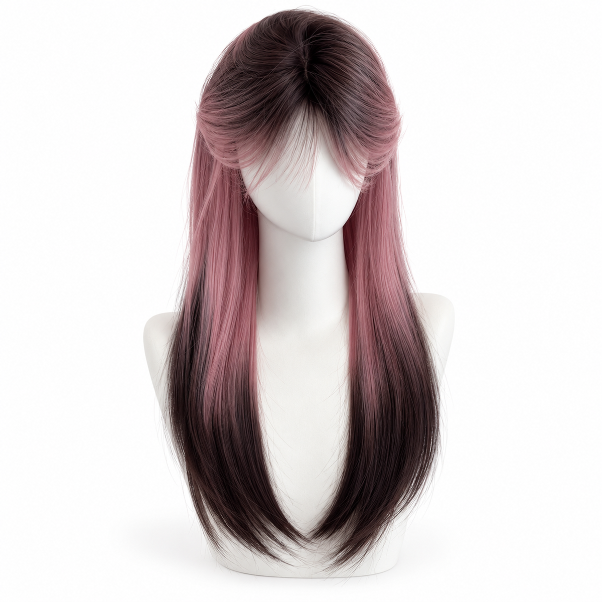 Burgundy Ombre Long Straight Wig with Bangs
