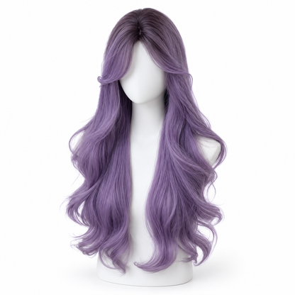 Lavender Purple Long Wavy Wig — No Bangs