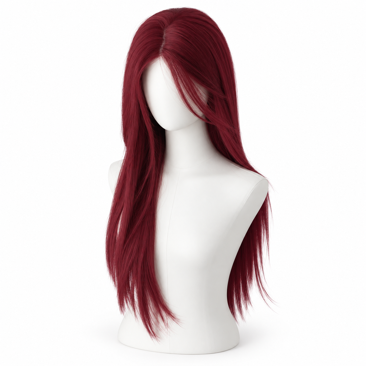 Wine Red Long Straight Wig — No Bangs