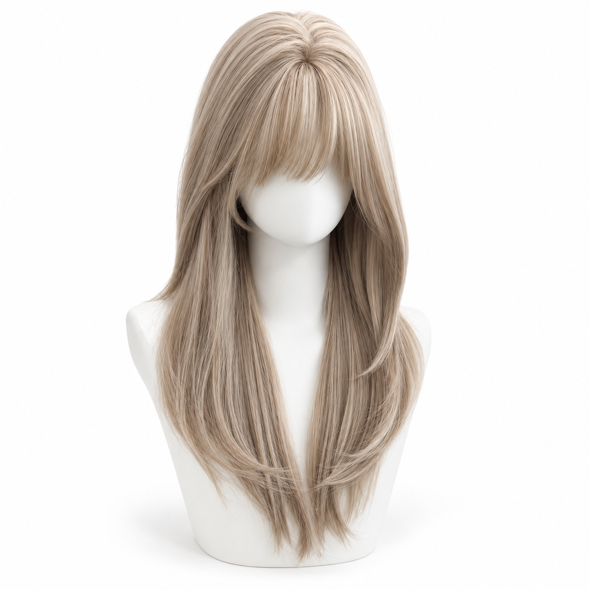 Sandy Blonde Medium Straight Wig with Bangs